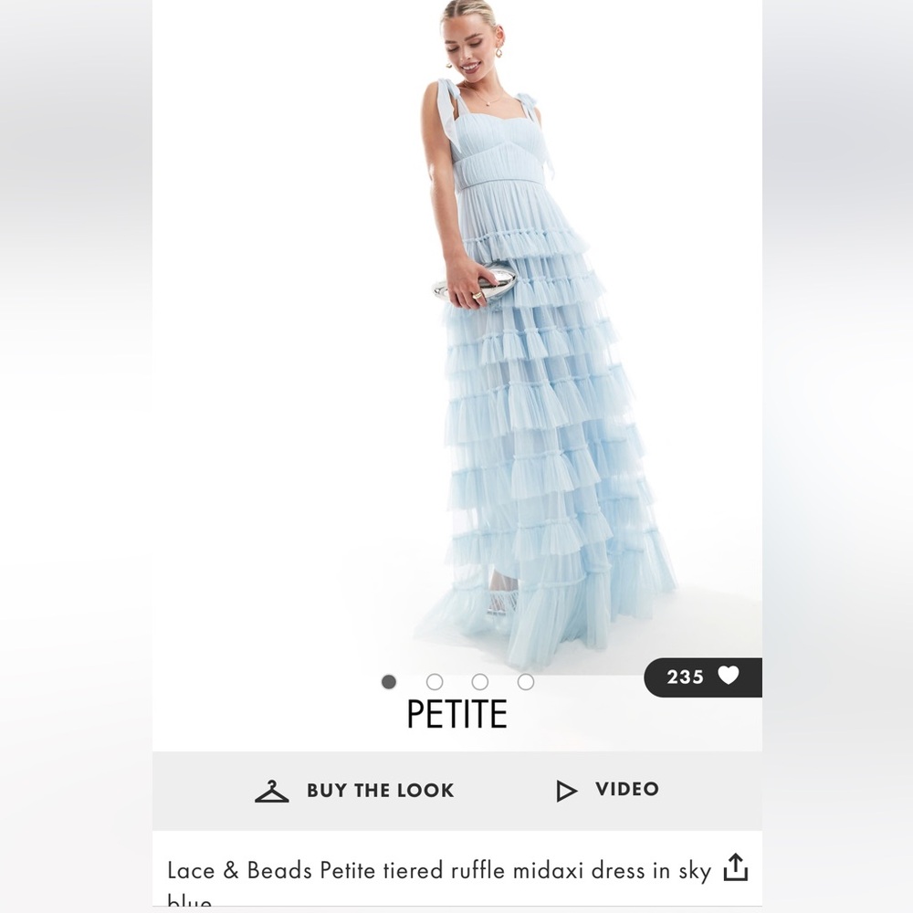 ASOS Lace & Beads Petite Tiered Ruffle Midaxi Dress in Sky Blue